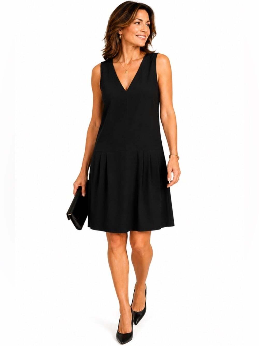 Banana Republic Quiet Luxury Black Sleeveless V Neck Mini Dress Back Bow Size 12